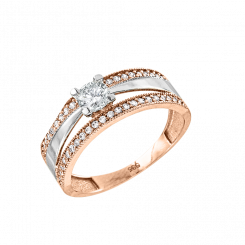 eleganter Damenring, Rotgold 585, mit Zirkonia, Gewicht ca. 2,8 gr.