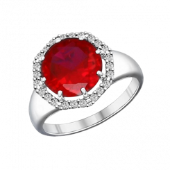 Charming ladies ring in silver 925, with a ruby HTS - diameter approx. 10 mm, and 24 zirconia