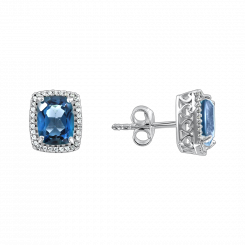 Ohrstecker, Silber 925, mit London Blue Topas und Zirkonia, Höhe ca. 10 mm
