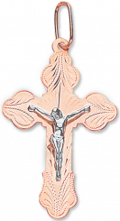 Charming pendant cross, red gold 585, height approx. 50 mm, with engraving.