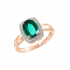 High quality women's ring, red gold 585, emerald HTS - size approx. 9x7 mm, brilliant 0.102 ct. GVS2