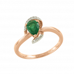 Элегантное женское кольцо из красного золота 585 с бриллиантами 0,048 ct. WSI и изумрудом.
