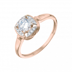 Beautiful women's ring, Russian red gold 585, with 13 cubic zirconia, center stone diameter approx. 5 mm, front width approx. 10 mm