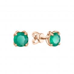 Stud earrings, Russian red gold 585, with green agate, diameter approx. 5-6 mm