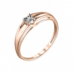 Charming women's ring, Russian red gold 585, with a brilliant-cut diamond 0,011 ct. HSI