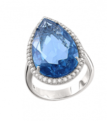 Exquisite women's ring, 925 silver, with blue HTS topaz and zirconia