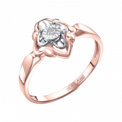 Beautiful women's ring, red and white gold 585, with 1 brilliant-cut diamond 0,031 ct. HSI