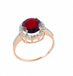 Beautiful women's ring, red gold 585, with garnet and zirconia