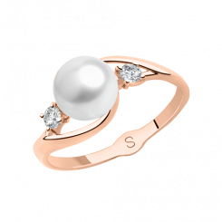 hochwertiger Damenring, Rotgold 585, Perle, Zirkonia