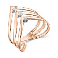 Elegant women's ring made of russian 14K red gold with diamonds approx. 0,023 ct. HSI (3 pcs.)