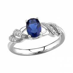Charmanter Damenring, Silber 925, mit 1 blauem und 14 farblosen Zirkonia