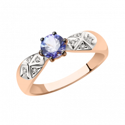 Привлекательное женское кольцо из красного золота 585 пробы, с танзанитом  5.0 ct., и бриллиантами 0.048 ct. WSI.