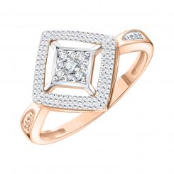 Women's ring, russian red/white gold 585, with diamonds approx. 0,1202 ct. HSI, size of the decorative part approx. 10x10 mm