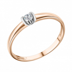 Charming women's ring, Russian red gold 585, with a brilliant-cut diamond 0,084 ct. HSI
