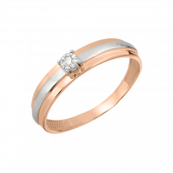 Stylish women's ring, red gold 585, brilliant-cut diamonds 0,034 ct. WSI