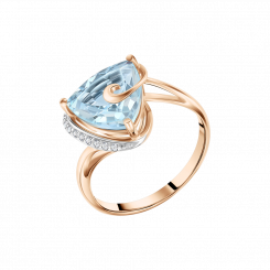 Graceful women's ring in red gold 585, with zirconia and topaz