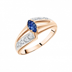 Beautiful women's ring, red gold 585, with sapphire and 8 zirconia, weight approx. 2.9 gr.