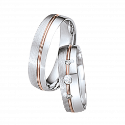 Wedding rings in white/ red gold 585, width approx. 5.5 mm, No. A09V1/TR with brilliant-cut diamonds 0.08 ct. WSI. / Price for 1 ring each