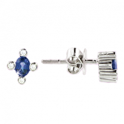 Unique stud earrings, white gold 585, with sapphire 0.44 ct., and brilliant-cut diamonds 0.042 ct. WSI, height approx. 7 mm