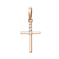 Elegant cross pendant, russian 585 red gold, with zirconia, height approx. 26 mm