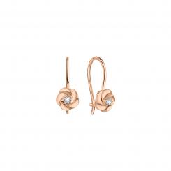 Earrings, russian red gold 585, with zirconia, height approx. 13 mm