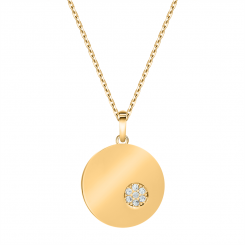 Attraktive Kette mit Anhänger, Gelbgold 585, mit Zirkonia, Durchmesser ca. 13 mm, Kettenlänge ca. 42-45 cm