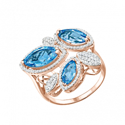 beautiful ladies ring made of 585 gold with zirconia and blue topaz