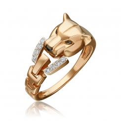 Unique women's ring with leopard head made of Russian red gold 585, with 8 cubic zirconia