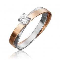 Women's ring, Russian red/white gold 585, with zirconia - diameter approx. 4 mm, width approx. 4 mm