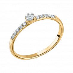 Damenring mit Brillanten, Gelbgold 585, Brillanten 11 Stück, 0.17 ct. GSI