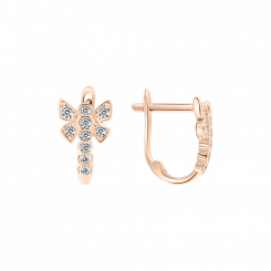 Earrings butterflies, Russian red gold 585, with zirconia, height approx. 12 mm