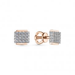 Stud earrings, russian red gold 585, set with 48 brilliant-cut diamonds - weight approx. 0,206 ct. HSI, size approx. 7x6 mm