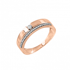 Элегантное женское кольцо из  красного золота 585 пробы, с бриллиантами 0,15 ct. WSI.