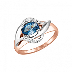 wunderschöner Damenring aus 585er Gold mit London Blue Topas und Zirkonia 