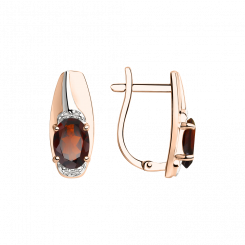 Ohrringe aus Rotgold 585, mit Granat 7x5 mm und Zirkonia, Höhe ca. 15 mm, englischer Verschluss