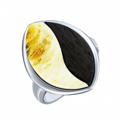 Amazing women's ring, silver 925, with milk amber and black oak, size of the decorative element: approx. 23x18 mm