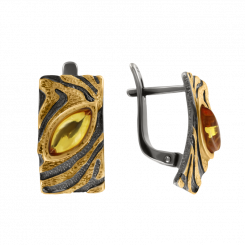Exquisite earring, silver 925, gold-plated, rhodium-plated, with amber, height approx. 18 mm