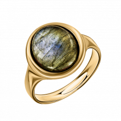 Elegant women’s ring made of 925 sterling silver, gold-plated in yellow gold, with a labradorite approx. 12×11 mm, front size approx. 13×13 mm
