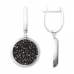 Außergewöhnliche Ohrhänger, Silber 925, mit schwarzen Kristallen Swarovski, Durchmesser ca. 19 mm, Höhe ca. 38 mm