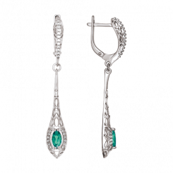 Feenhafte Ohrhänger, Silber 925, mit 2 grünen und 50 farblosen Zirkonia, Höhe ca. 45 mm