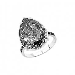 Очаровательное женское кольцо из серебра 925 пробы, с черным кристаллом Swarovski - размером ≈ 18x13 мм, и 8 черными и 4 бесцветными фианитами.