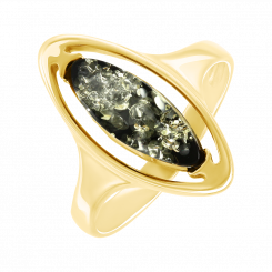 Charming women's ring, silver 925, gold plated, with green amber