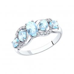 Charming women's ring made of silver 925, with 5 topaz Sky - size approx. 6x4 mm and 4x3 mm, and 12 zirconia, front width approx. 7 mm