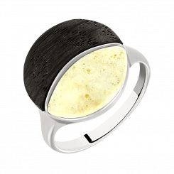 Exceptional women's ring, silver 925, with milk amber and black oak, diameter approx. 17 mm
