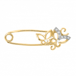 Delightful brooch pin - butterfly, yellow gold 585, with zirconia, length approx. 28 mm