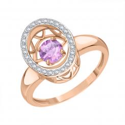 Damenring aus Rotgold 585, mit Amethyst und Zirkonia, Größe des dekorativen Teils ca. 13x11 mm
