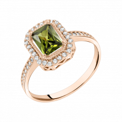 Women's ring with zirconia, Russian red gold 585, decorative part size approx. 11х9 mm