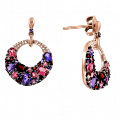 Wonderful stud earrings, red gold 585, with amethyst, garnet, tourmaline and brilliant-cut diamonds 0.11ct. ISI
