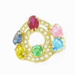 Amazing women's ring in yellow gold 585, with zirconia, weight  about 7,5 gr.