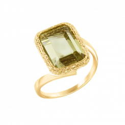 Magnificent women's ring, yellow gold 585, with green amethyst - size approx.12.5x16.2 mm